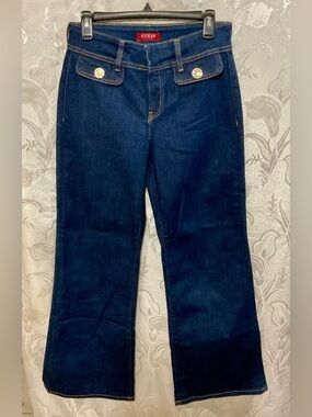 GUESS Dark Indigo Wide Leg Jeans with Gold Buttons Size 29